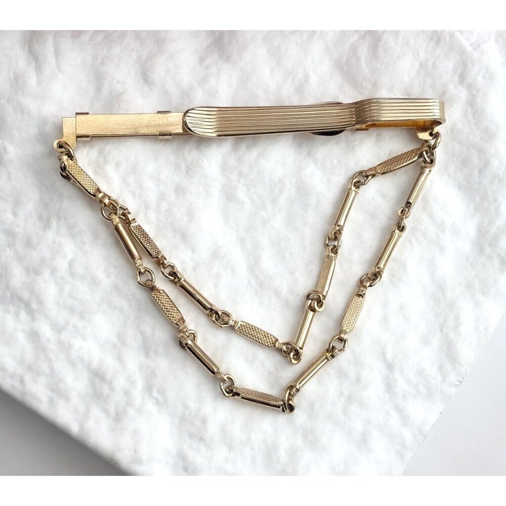 Gold Toned Adjustable Vintage Men's Midcentury Style Tie Bar | Tie Clip